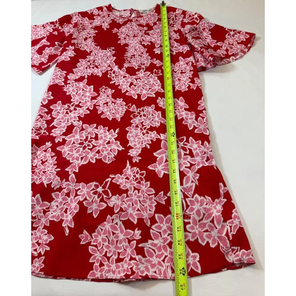 Diane Von Furstenberg Red Pink Floral Print Dress Small FLAW (bin ii89) - Picture 3 of 9